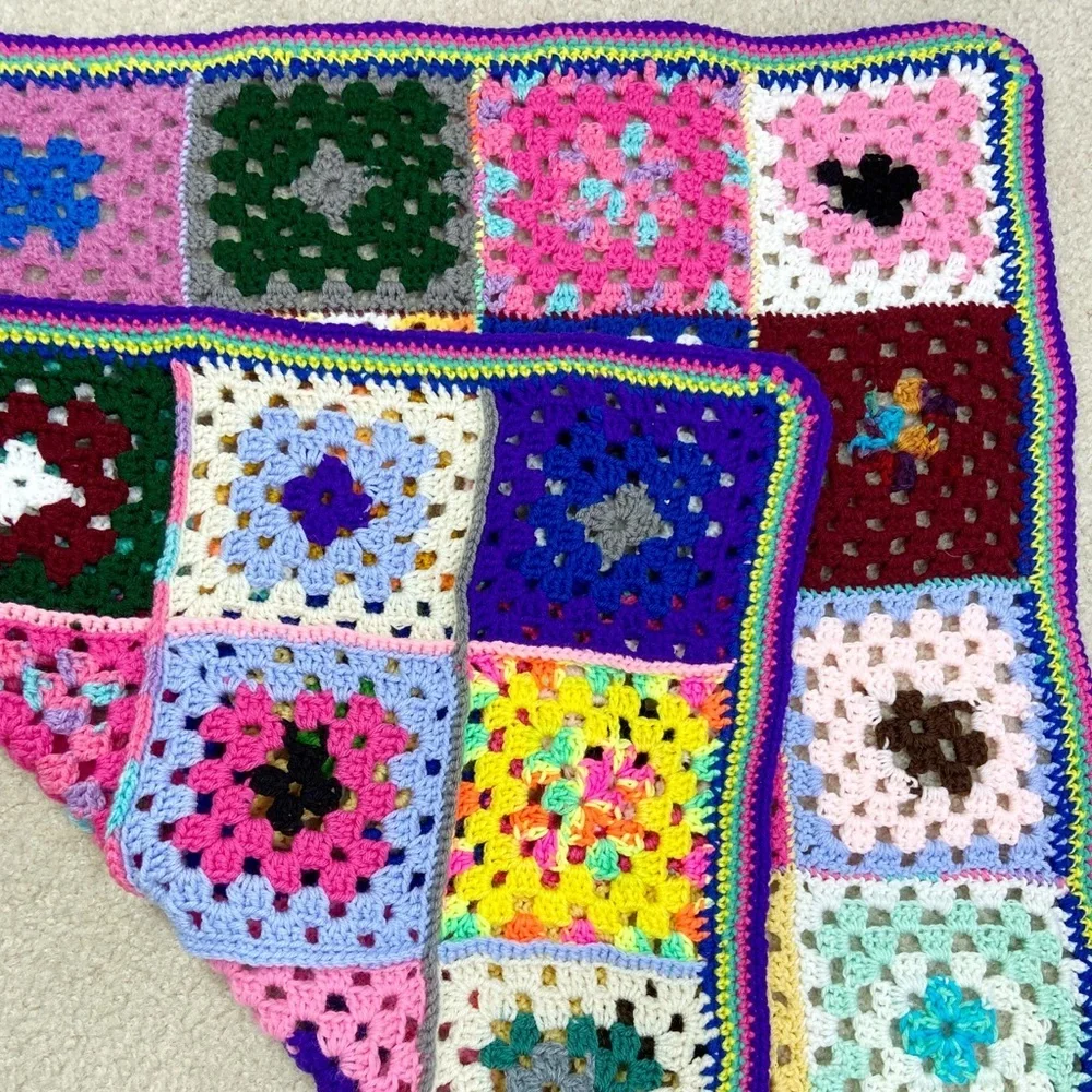 Granny Square Crochet Multicolor Afghan Throw Blanket